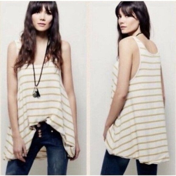 Free People We the Free Yellow Garden Stripe Sleeveless Tunic S - Picture 1 of 5